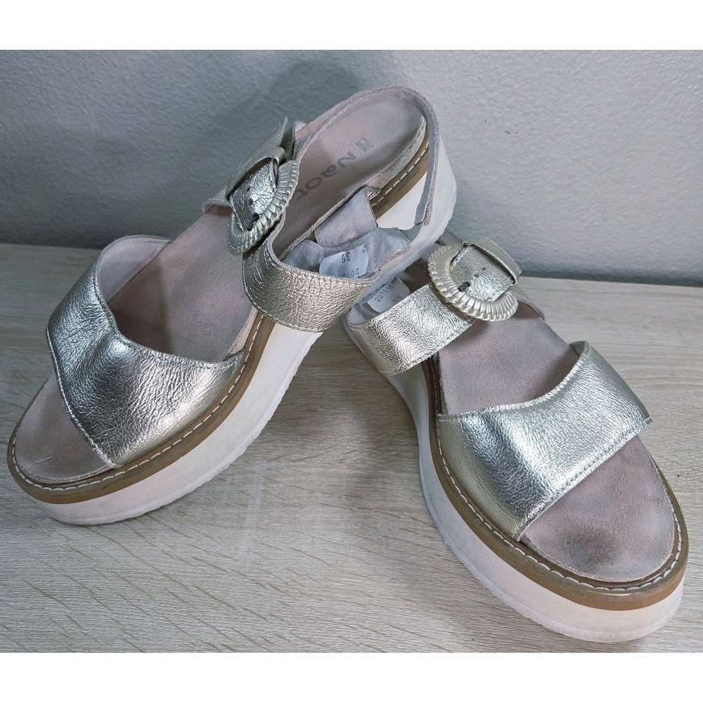 Naot Metallic Leather Platform Sandals Women's EU 39‎ Silver Gold Slingback